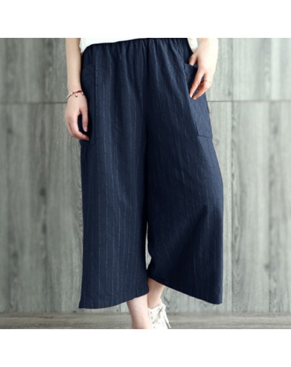 Fashion Loose Solid Color Stripe Wide Legged Pants