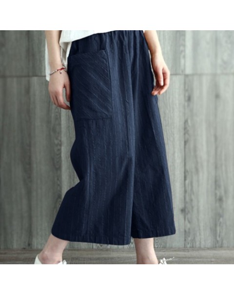 Fashion Loose Solid Color Stripe Wide Legged Pants