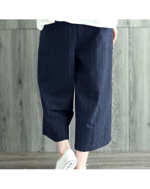 Fashion Loose Solid Color Stripe Wide Legged Pants