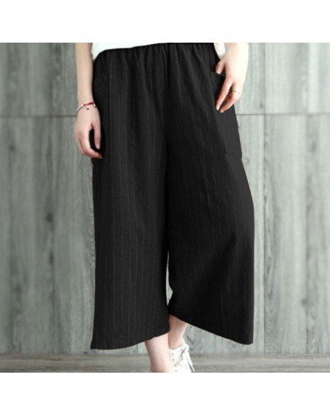 Fashion Loose Solid Color Stripe Wide Legged Pants