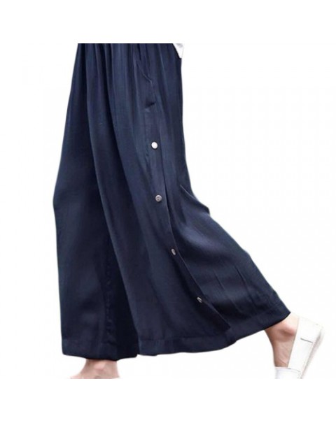 Casual Black/Claret Elastic Waist Loose Pants