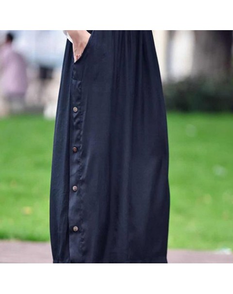 Casual Black/Claret Elastic Waist Loose Pants