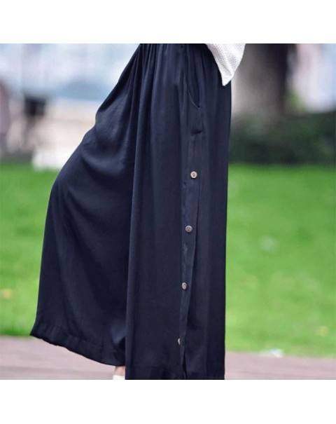 Casual Black/Claret Elastic Waist Loose Pants