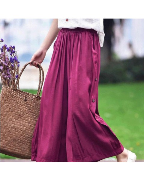 Casual Black/Claret Elastic Waist Loose Pants