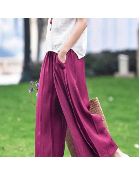 Casual Black/Claret Elastic Waist Loose Pants