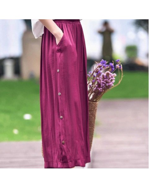 Casual Black/Claret Elastic Waist Loose Pants