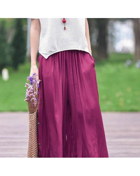 Casual Black/Claret Elastic Waist Loose Pants