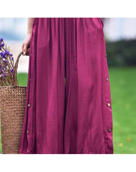 Casual Black/Claret Elastic Waist Loose Pants