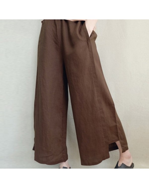 Simple solid Color Elastic Waist Wide Legged Pants