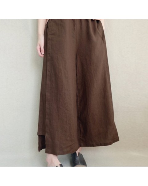 Simple solid Color Elastic Waist Wide Legged Pants