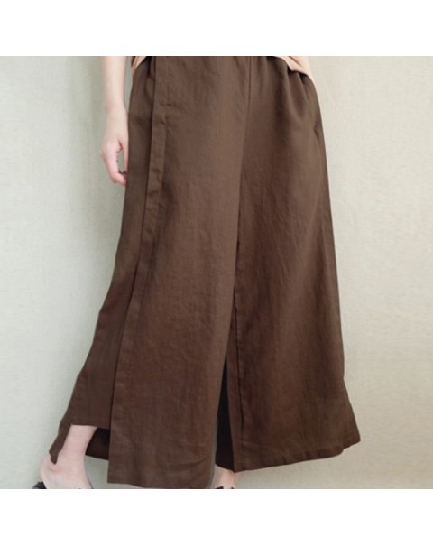 Simple solid Color Elastic Waist Wide Legged Pants