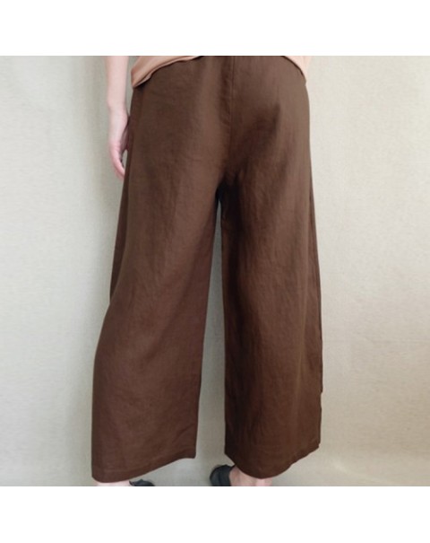 Simple solid Color Elastic Waist Wide Legged Pants