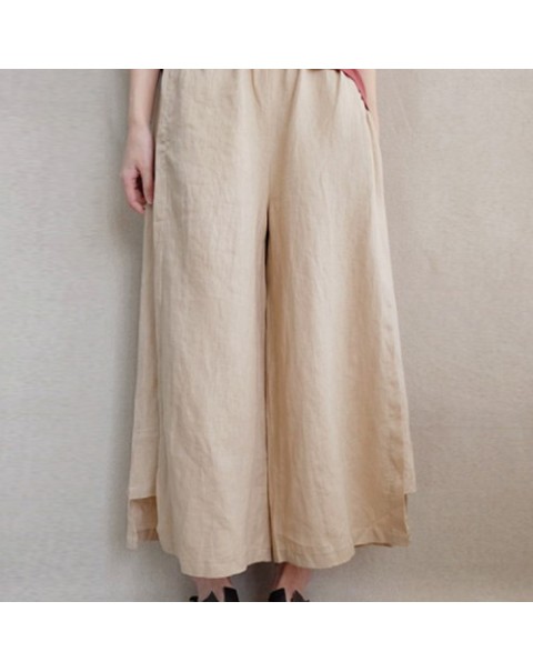 Simple solid Color Elastic Waist Wide Legged Pants