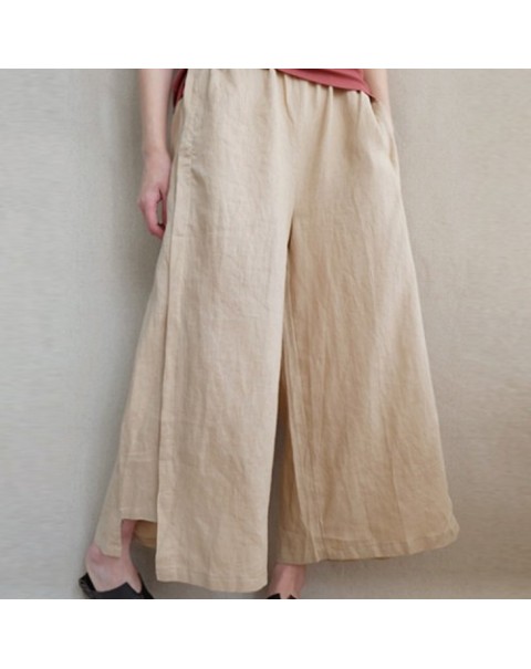 Simple solid Color Elastic Waist Wide Legged Pants