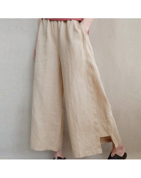 Simple solid Color Elastic Waist Wide Legged Pants