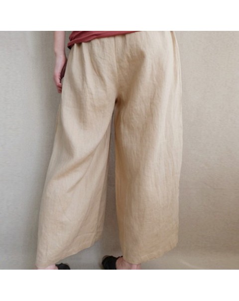 Simple solid Color Elastic Waist Wide Legged Pants