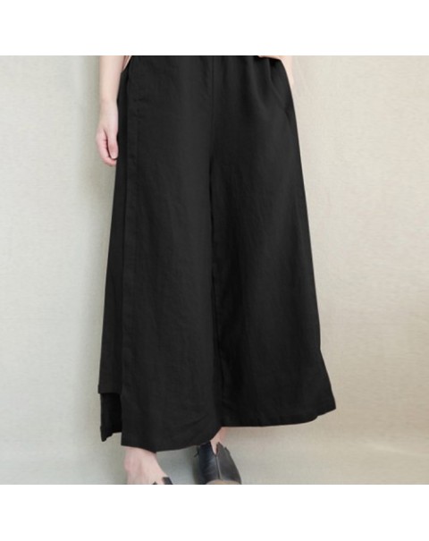 Simple solid Color Elastic Waist Wide Legged Pants