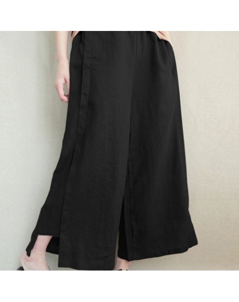 Simple solid Color Elastic Waist Wide Legged Pants