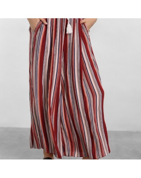 Fashion Casual Elastic Waist Loose Stripe Wide Leg Pants