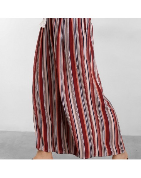 Fashion Casual Elastic Waist Loose Stripe Wide Leg Pants