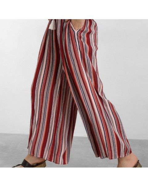 Fashion Casual Elastic Waist Loose Stripe Wide Leg Pants