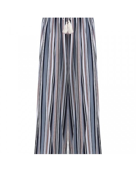 Fashion Casual Elastic Waist Loose Stripe Wide Leg Pants