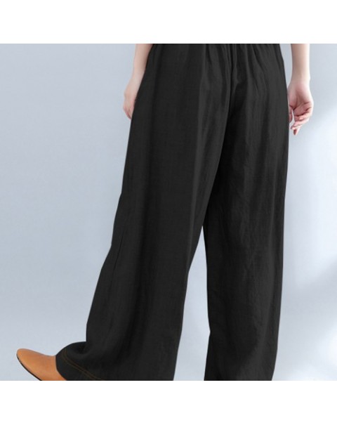 Black/Gray/Navy Casual Elastic Waist Loose Wide Leg Pants 