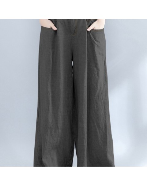 Black/Gray/Navy Casual Elastic Waist Loose Wide Leg Pants 