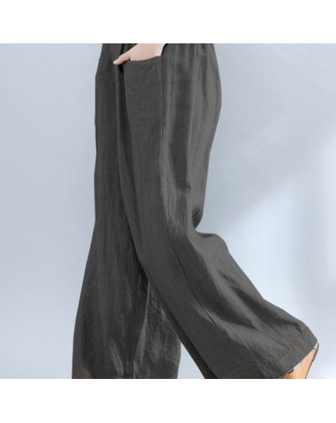 Black/Gray/Navy Casual Elastic Waist Loose Wide Leg Pants 