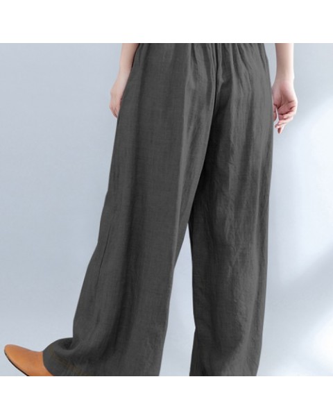 Black/Gray/Navy Casual Elastic Waist Loose Wide Leg Pants 