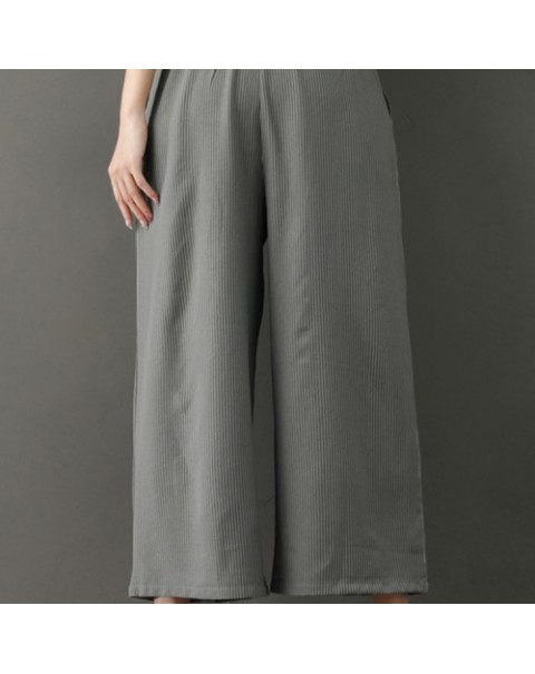 Gray Simple Elastic Waist Stripe Wide Leg Pants