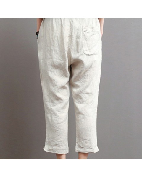 Simple Solid Color Elastic Waist Cotton Harem Pants 