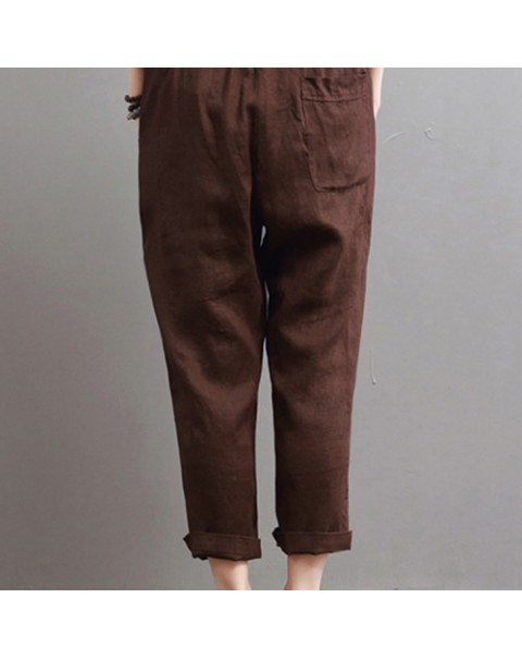 Simple Solid Color Elastic Waist Cotton Harem Pants 