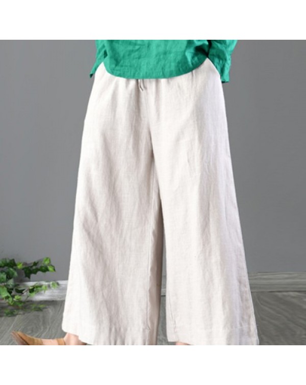 Solid Color Cotton Wide Leg Pants 