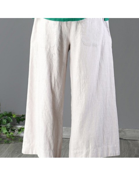 Solid Color Cotton Wide Leg Pants 