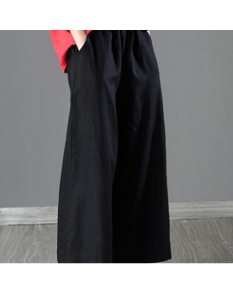 Solid Color Cotton Wide Leg Pants 