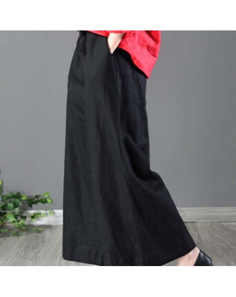 Solid Color Cotton Wide Leg Pants 