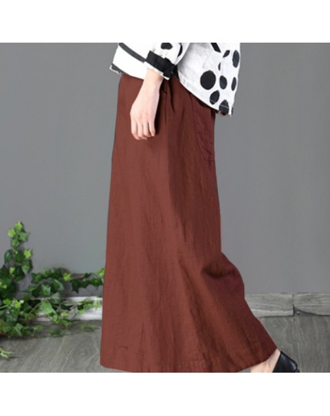 Solid Color Cotton Wide Leg Pants 