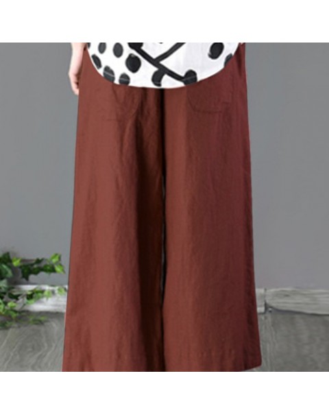 Solid Color Cotton Wide Leg Pants 