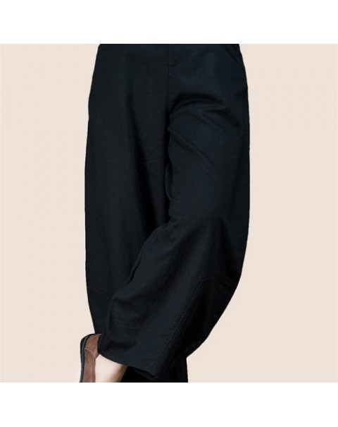 Solid Color Elastic Waist Wide Leg Harem Pants