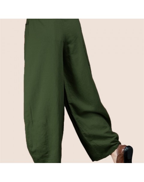 Solid Color Elastic Waist Wide Leg Harem Pants