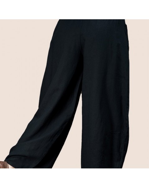 Solid Color Elastic Waist Wide Leg Harem Pants