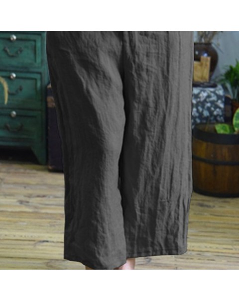 Solid Color Vintage Elastic Waist Loose Wide Leg Pants