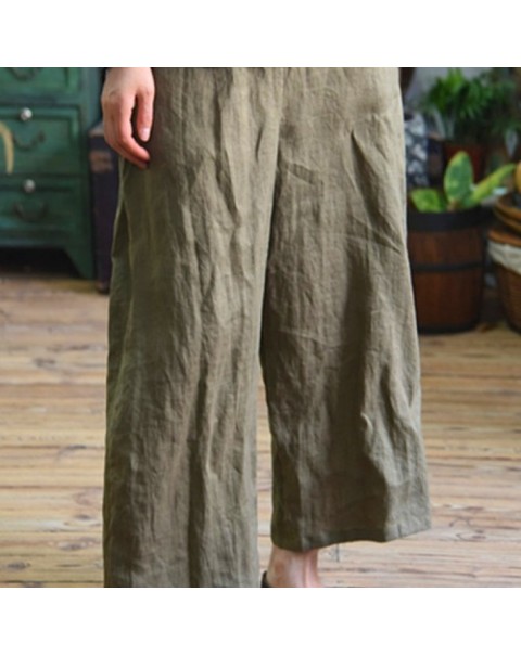 Solid Color Vintage Elastic Waist Loose Wide Leg Pants