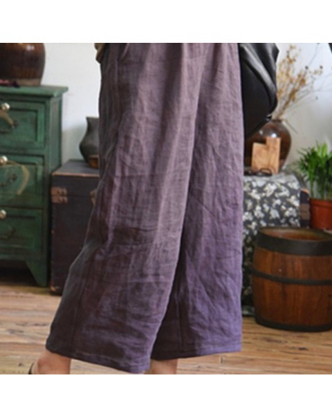 Solid Color Vintage Elastic Waist Loose Wide Leg Pants