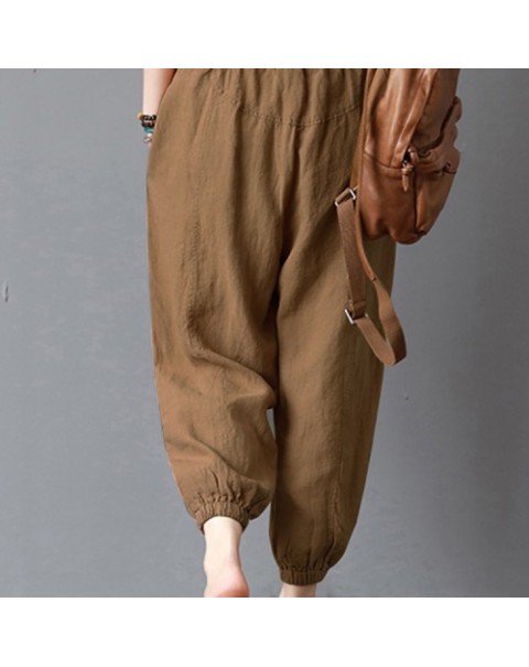 Solid Color Vintage High Elastic Waist Loose Harem Pants