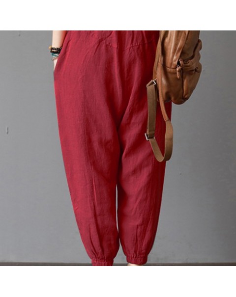 Solid Color Vintage High Elastic Waist Loose Harem Pants