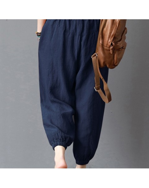 Solid Color Vintage High Elastic Waist Loose Harem Pants