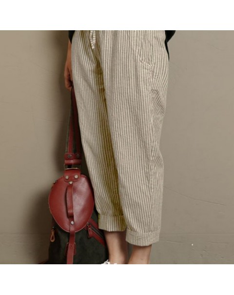 Black/Blue/Khaki Stripe High Elastic Waist Loose Long Harem Pants