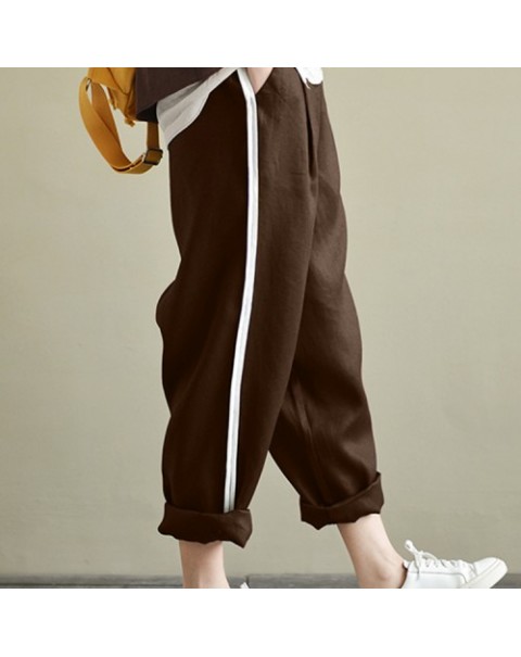 Casual White Striped High Waist Long Harem Loose Pants